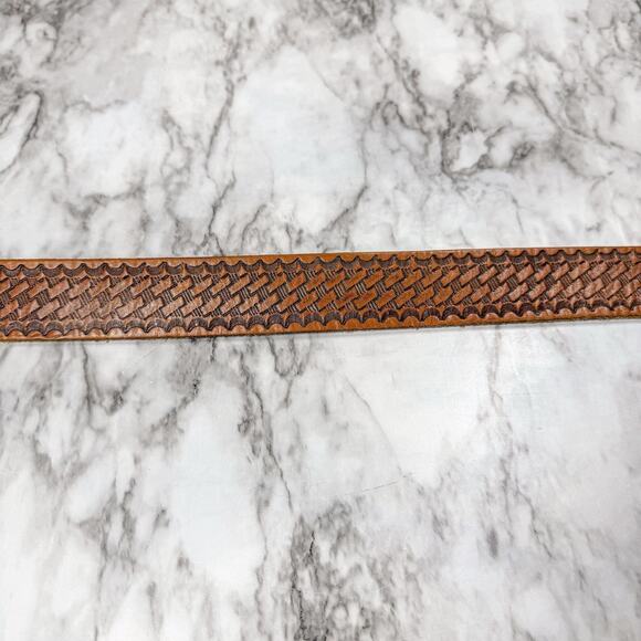 Lonesome Charlies Brown Basketweave Stamped Leather Belt Strap Mens 42 - Picture 5 of 11